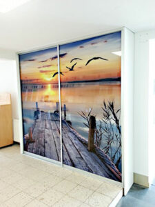 Printed Sliding Glass Wardrobe Doors - Sunset View at lake