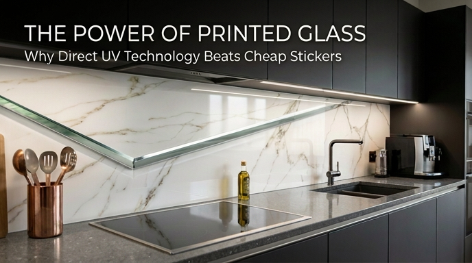 UV Printed Marble Effect Kitchen Glass Splashback